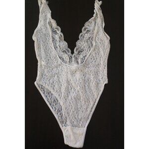 Vintage Lace Lingerie Bodysuit Lace Top  Sz 6 White Retro 80’s